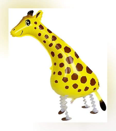 Balon din Folie Metalizata, Flippy, Figurina Animata, Model Girafa, 90x37 cm, Ambalaj Individual, Pai Inclus, Umflare cu Aer sau Heliu, Galben