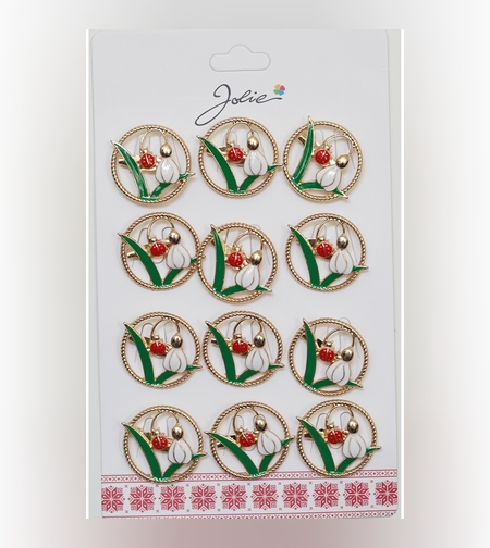 Set 12 Brose Martisor Primavara Ghiocel cu Buburuza in Cerc