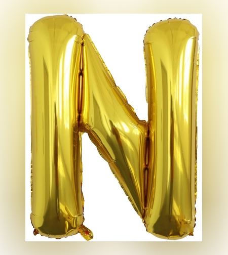 Balon Folie Metalizata Litera N, Flippy, 80 cm, Umflati cu Heliu sau Aer, Ambalaj Individual, Pai inclus, Auriu