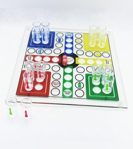 Joc de baut, Nu te supara frate, Flippy, cu pahare de shot din sticla, 30x30 cm, multicolor