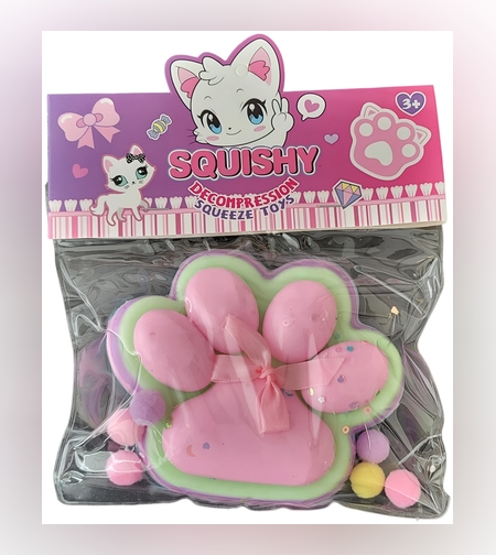 Jucarie Antistres Squishy, Flippy, cu Revenire Lenta, Model Labuta de Pisica, 200g, 12.5 x 10.5 cm Squeeze Pinch Family, Ambalaj Transparent, Model 11