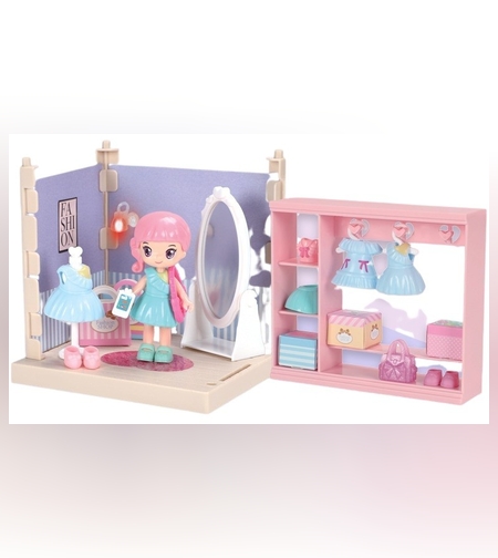 Set garderoba cu tinute, Flippy, casa de papusi cu haine si accesorii