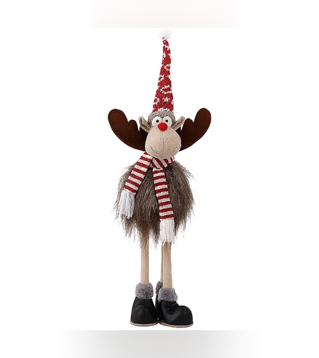 Decoratiune de Craciun Model Ren, Flippy, Textil, Ren cu Palarie si Fulgarin, Decor de Craciun Interior Exterior, 70 cm Inaltime, Gri
