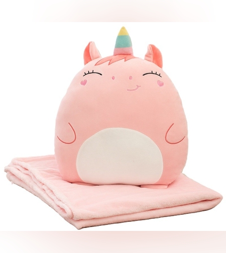 Patura 2in1 pentru Pat sau Canapea, Flippy, Model Jucarie Unicorn cu Spatiu de Depozitare Patura, Microfibra, 1x1.7 m, Roz