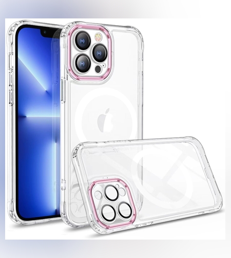 Husa MagSafe Silicone pentru iPhone 12 Pro Max, Flippy, Transparenta, Magnetica, Extra Protectie Camera Roz