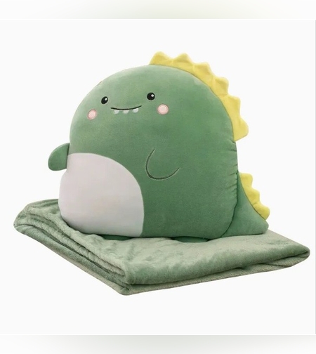 Patura 2in1 pentru Pat sau Canapea, Flippy, Model Jucarie Dinozaur cu Spatiu de Depozitare Patura, Microfibra, 1x1.7 m, Verde