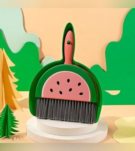 Set Mini Matura si Faras, Flippy, LITTLE CLEANER, Uz Casnic, pentru Birou, Bucatarie, Casa, Model Pepene Verde, 23 x 18 cm Roz-Verde