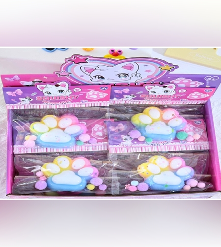 Jucarie Antistres Squishy, Flippy, cu Revenire Lenta, Labuta de Pisica Pufoasa, 7.5 cm, Ambalaj Transparent, Model 27058, Multicolor