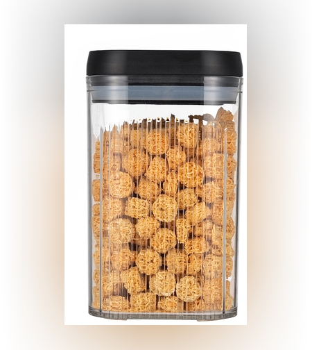 Cutie de Depozitare Alimente, Flippy, tip Container, 2L, Recipiente pentru Cereale in Bucatarie,  Transparente cu Capac Negru