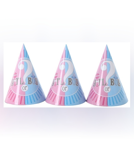 Set 6 Coifuri Gender Reveal, Flippy, Girl or Boy, din Carton, 20 x 14 cm, Roz/Albastru