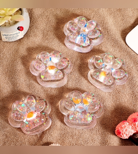 Jucarie Antistres Squishy, Flippy, cu Revenire Lenta, Squeeze Pinch Family, Model Cat Paw, 6.5 x 7 cm, din Tpr, 4-6 Ani, Model 6 Ocean, Transparent