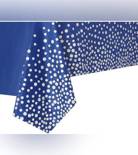 Fata de Masa, Flippy, din PEVA, Imprimeu Buline Argintii, 137 x 274 cm, Impermeabila, Fara Pete, Curatare Rapida, Albastru Inchis