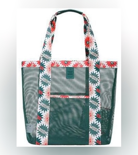 Geanta de Plaja, Flippy, din Plasa Transparenta, Imprimeu Boom, 43 x 10 x 33 cm, Model pentru Umar, Lungime Inferioara 33 cm, Verde