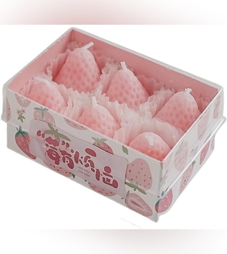 Set 6 Lumanari Parfumate, Flippy, Model Capsunici, Ardere 30 min, 78g, 6.3 x 9.3 x 3.8 cm, Roz