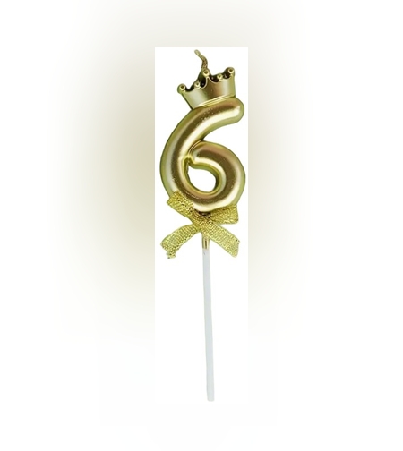 Lumanare pentru Tort Cifra 6, Model Coroana, Gold, Flippy, Party