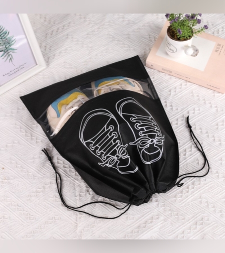 Sac depozitare incaltaminte, pentru voiaj sau depozitare, rezistent la praf, compatibil cu masina de spalat, 27 x 36 cm, negru