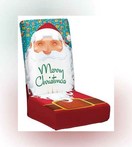 Husa pentru scaun, Flippy, Tematica Craciun, Model 3 Merry Christmas, Alb/Albastru