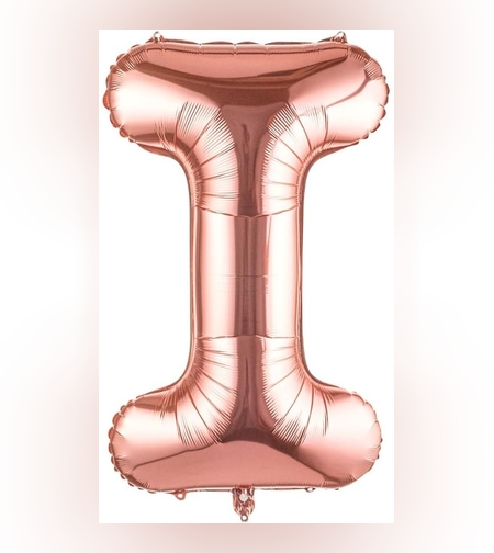 Balon Folie Metalizata Litera I, Flippy, 100 cm, Umflati cu Heliu sau Aer, Ambalaj Individual, Pai inclus, Rose Gold
