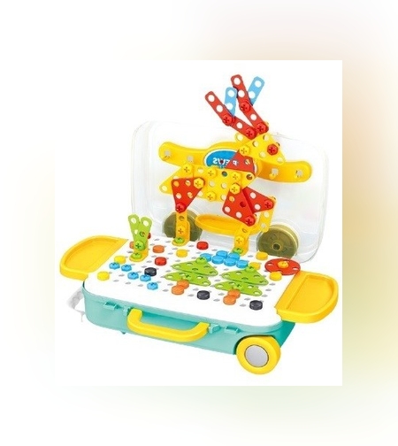 Jucarie educativa pentru copii, Flippy, Set 258 piese, 6 in 1, Valiza cu bormasina, Multicolor