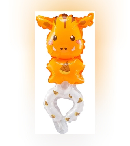 Balon din Folie Metalizata, Flippy, Figurine Animalute, Tip Bratara, Model Girafa, 13 x 35 cm, Ambalaj Individual, Pai Inclus, Umflare cu Aer sau Heliu, Maro