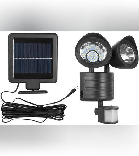 Lampa solara de tip decoratiune pentru gradina, Flippy, model felinar dublu cu senzor de miscare, alb rece