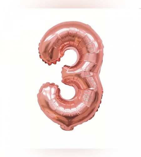 Balon din Folie Flippy, Cifra 3, 81 cm, Pentru Aer sau Heliu, Bulk, Roz Auriu