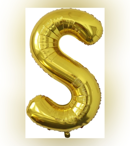 Balon Folie Metalizata Litera S, Flippy, 80 cm, Umflati cu Heliu sau Aer, Ambalaj Individual, Pai inclus, Auriu