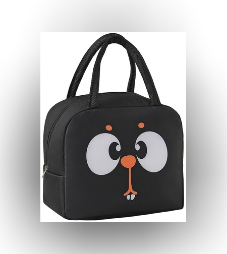 Geantă Frigorifică, Flippy, cu Desene Animat, Portabilă pentru Copii, de Prânz, din Pânză Oxford, 22x14x19 cm, Model Veverita, Negru