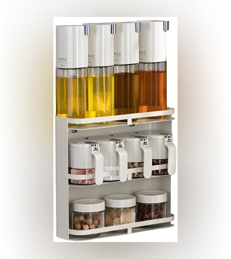 Suport pentru Depozitare Condimente, Ulei, Otet, Flippy, Montare pe Perete din 12 Piese, Uz Casnic, pentru Bucatarie, 31 x 13.5 x 50.4cm, Alb