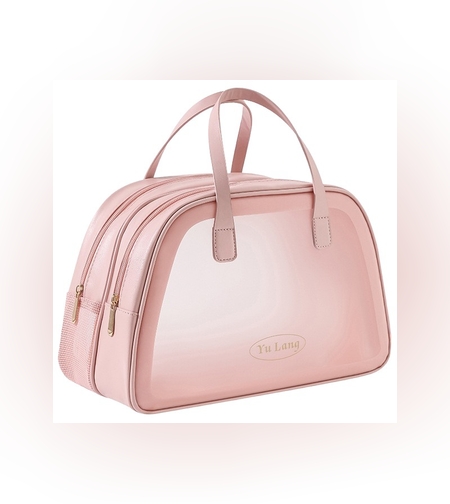 Geanta Cosmetice de Voiaj, Flippy, Dubla Compartimentare, Impermeabila, Translucida Mata, 35 x 22 x 15 cm, Roz