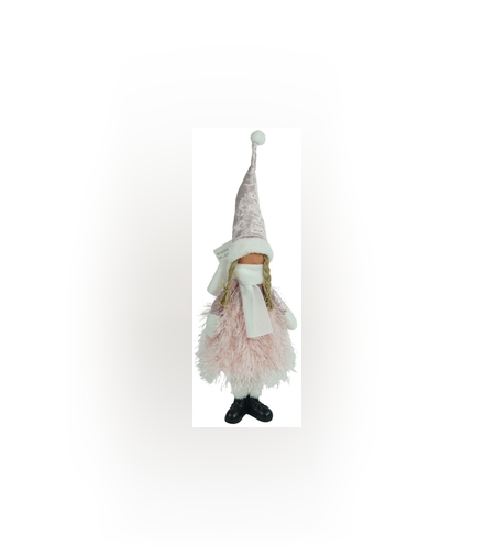 Ornament de Craciun papusa, Flippy, roz/alb, textil, 44 cm