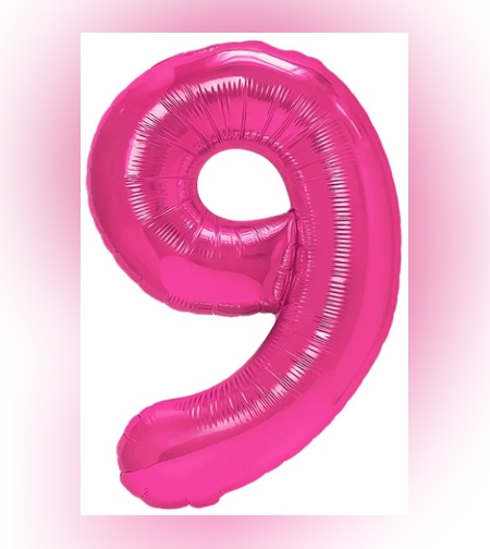 Balon din Folie Metalizata, Flippy, Figurina Cifra, Model 9, Tema Aniversare 100 cm, Ambalaj Individual, Pai Inclus, Umflare cu Aer sau Heliu, Roz