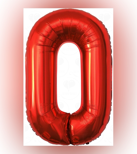 Balon din Folie Metalizata Flippy, Figurina Cifra, Tema Aniversare 80 cm, Ambalaj Individual, Pai inclus, Umflare cu Aer sau Heliu, Rosu, Cifra 0