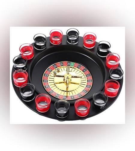 Joc de Baut Ruleta Flippy, cu 16 Pahare de Shot din Sticla , 30 x 30 x 5.5 cm, model 2, Rosu/Negru