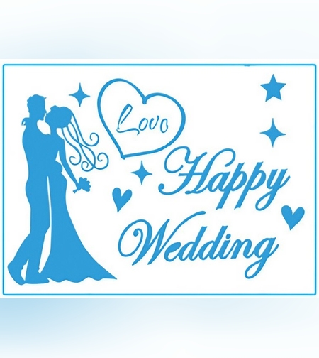 Sticker Autocolant, Flippy, Tematica Nunta, Model Scris Happy Wedding, 21x29 cm, Albastru
