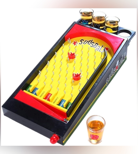 Joc de societate Pinball cu pahare pentru shoturi Flippy, 40 x 17,7 cm, galben