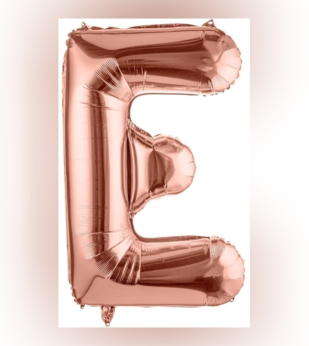 Balon Folie Metalizata Litera E, Flippy, 80 cm, Umflati cu Heliu sau Aer, Ambalaj Individual, Pai inclus, Rose Gold