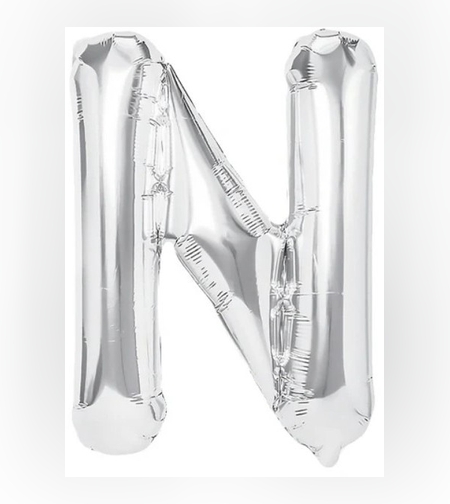Balon Folie Metalizata Litera N, Flippy, 80 cm, Umflati cu Heliu sau Aer, Ambalaj Individual, Pai inclus, Argintiu