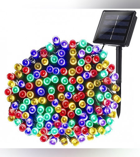 Instalatie Craciun Flippy, 32 metri, 300 de LED-uri, cu Energie Solara, Fir de Cupru, Liniar, Interior/Exterior, Multicolor