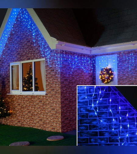 Instalatie de Craciun Flippy® Tip Franjuri, 12 m, 300 LED-uri, Interconectabila, Albastru