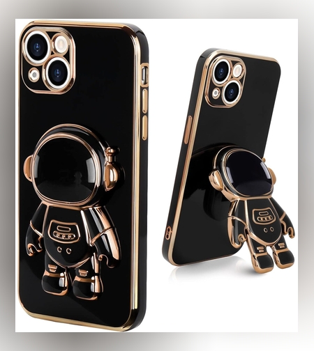 Husa de Protectie TPU 2in1, Flippy, pentru Apple iPhone 14, Astronaut cu Suport, Antisoc, Rezistenta la Impact, Protectie Camera, Negru