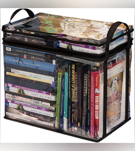 Cutie de Depozitare, Flippy, din PVC + Textil, Rezistenta la Apa, Geanta pentru Carti, 38x24x32 cm, Transparent-Negru