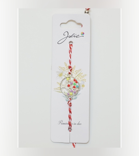 Martisor Bratara Alb-Rosu cu Pandantiv Metalic, Model 1