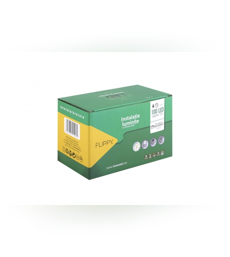 Instalatie Craciun, 12 metri, 100 de LED-uri cu ornament tip Bulb, 8 jocuri de lumini, alb cald, cu energie solara, liniar, interior/exterior, Flippy