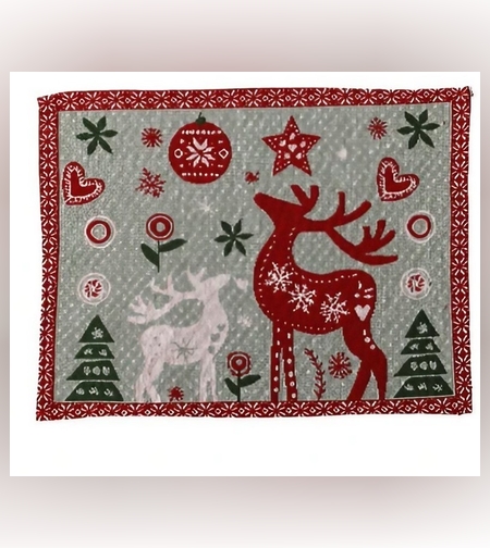 Servet de Masa, Flippy, Model Ren si Globuri, Tematica Craciun, Prosop pentru Masa, 47x33 cm, Bumbac si Fibre Sintetice, Rosu