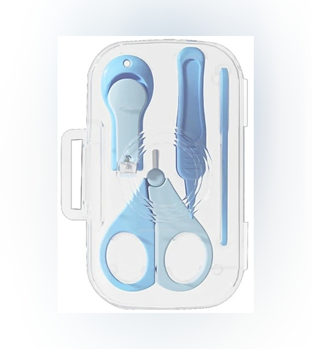 Set 4in1 de Ingrijire Unghii pentru Bebelusi, Flippy, Cutie de Depozitare Texturata, 0-6 Ani, 13.6x8x2 cm, Albastru