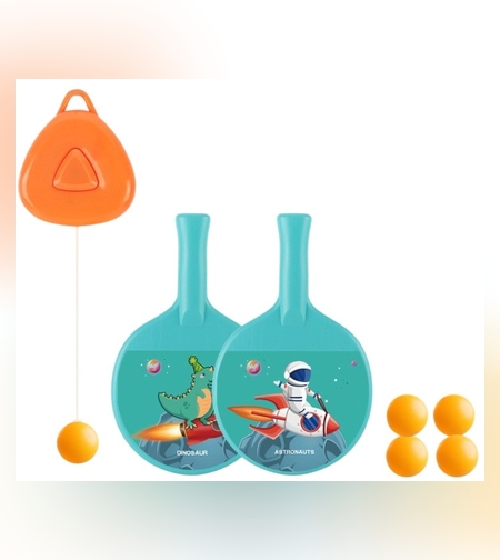 Set 2 Palete de Tenis de Masa, Flippy, pentru Copii, Design Animat, Tematica Astronauti, Accesoriu de Agatat Inclus si 4 Mingi, Albastru