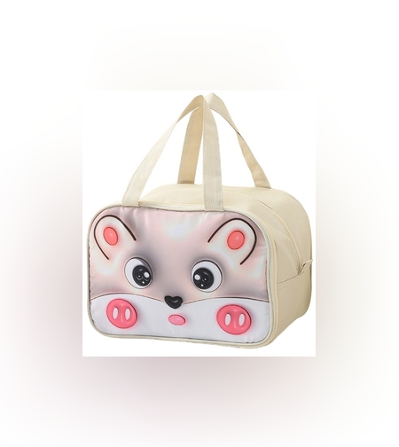 Geantă Frigorifică, Flippy, cu Desene Animat 3D, Portabilă pentru Copii, de Prânz, din Pânză Oxford, 27.5x18x20 cm, Model Soricel, Bej