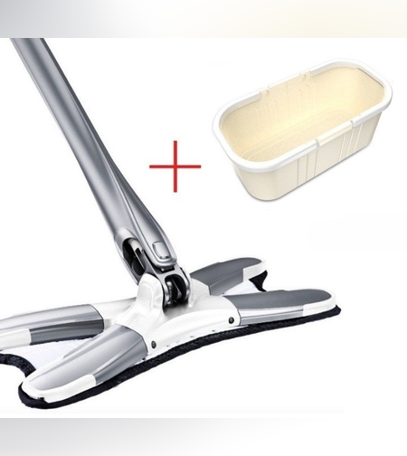 Set Mop Plat + Galeata, Flippy, cu Sistem de Stoargere, Lungime Telescopica 140 cm, Argintiu/Galben