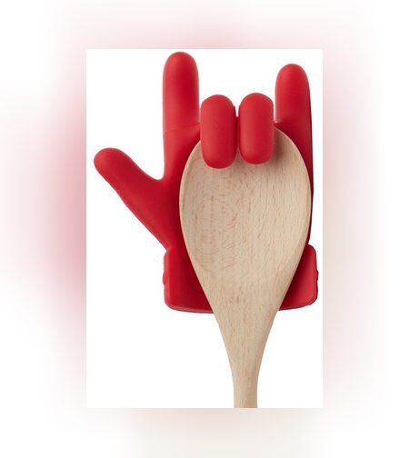 Suport Capac Anti- Varsare, Suport Lingura pentru Oala, Flippy, Model in Forma de Deget, din Silicon, Rosu